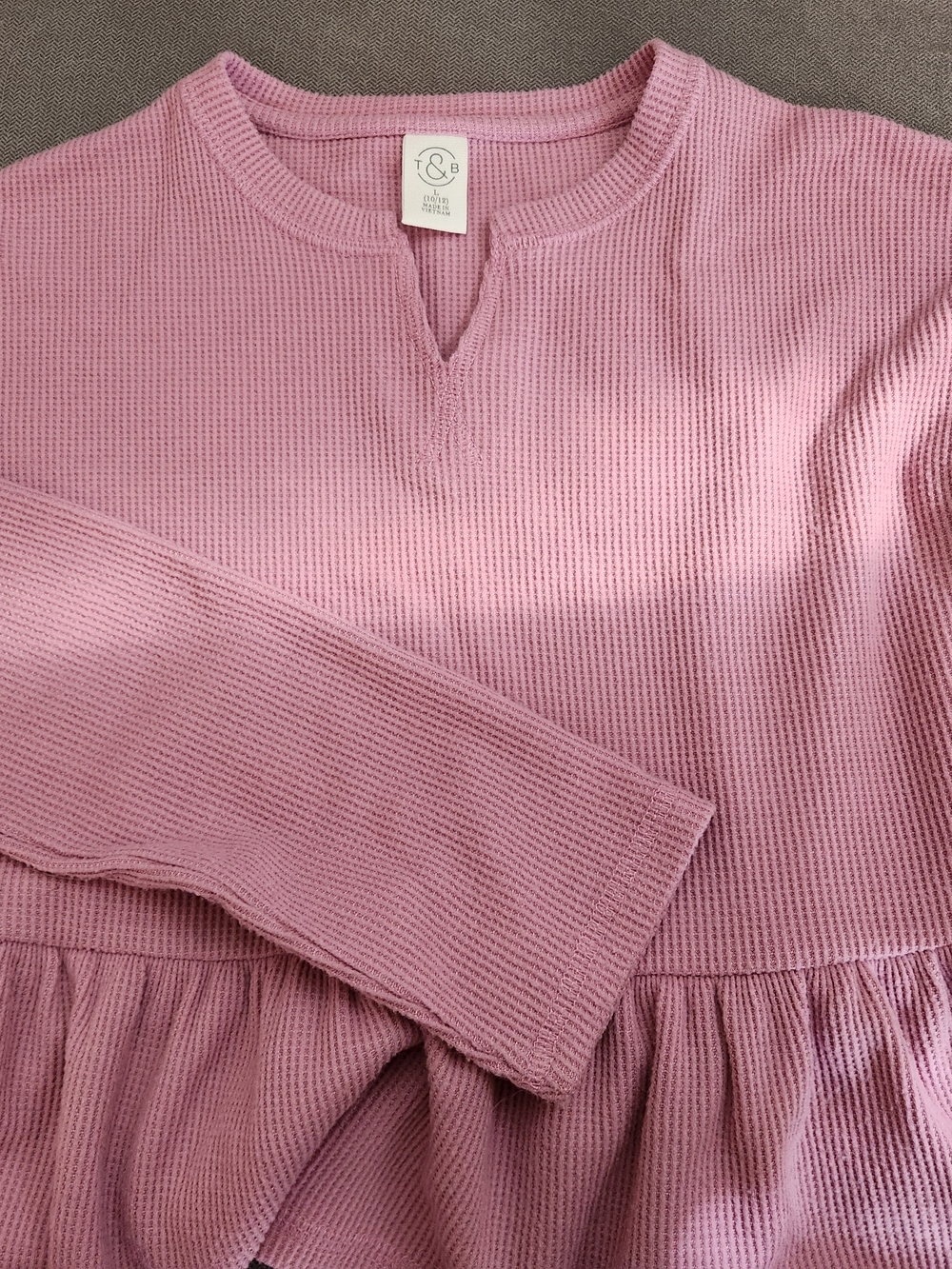 Treasure & Bond Pink Long Sleeve Waffle Knit Peplum Top